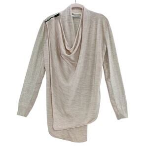 ALLSAINTS Drina Draped Cardigan 6 Beige Grey Merino Asymmetric Wrap Zipper VGUC
